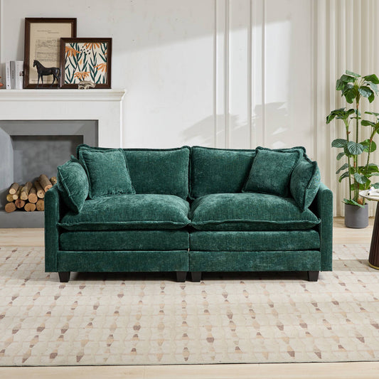 Cloud Sofa LoveSeat Ottoman Is Not Included, Modern Sectional Couch, For Living Room Bedroom And Apartment, Comfy Double Layer Upholstered Seat Cushion, Breathable Chenille Fabric, Green,SW5012GN