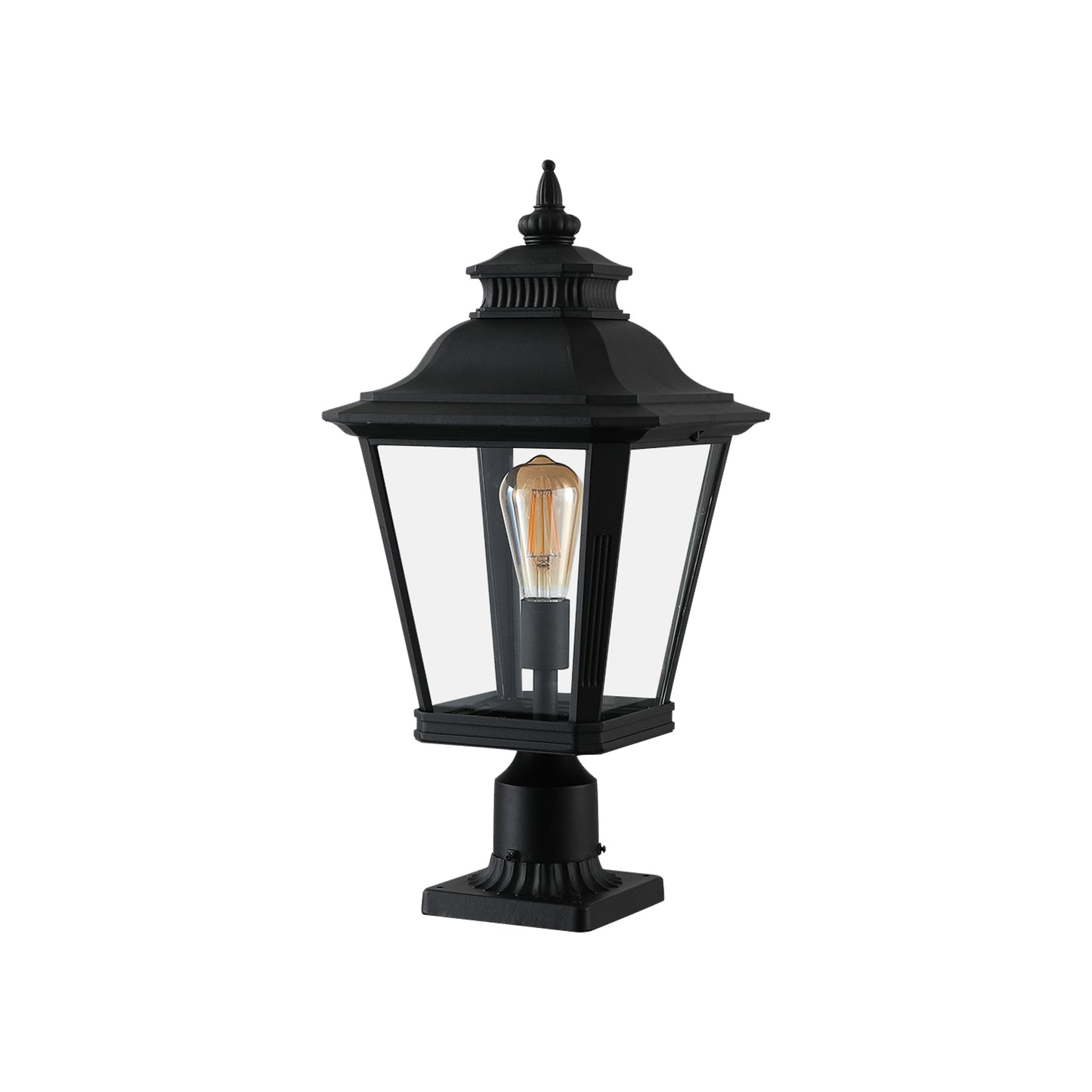 21 H 2-Pack Outdoor Post Lantern Light  Vintage Black Metal & Clear Glass Pillar Lamp For Garden, Gate, Driveway, And Pathway Lighting With Elegant Design Bulb Not Included