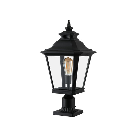 21 H 2-Pack Outdoor Post Lantern Light  Vintage Black Metal & Clear Glass Pillar Lamp For Garden, Gate, Driveway, And Pathway Lighting With Elegant Design Bulb Not Included