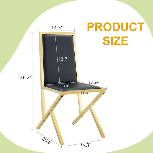 4-pack Gold Metal Framed Black PU Dining Chairs Ergonomic Design, A Simple And Luxurious Choice.Featuring Uniquely Designed Gold Metal Legs.