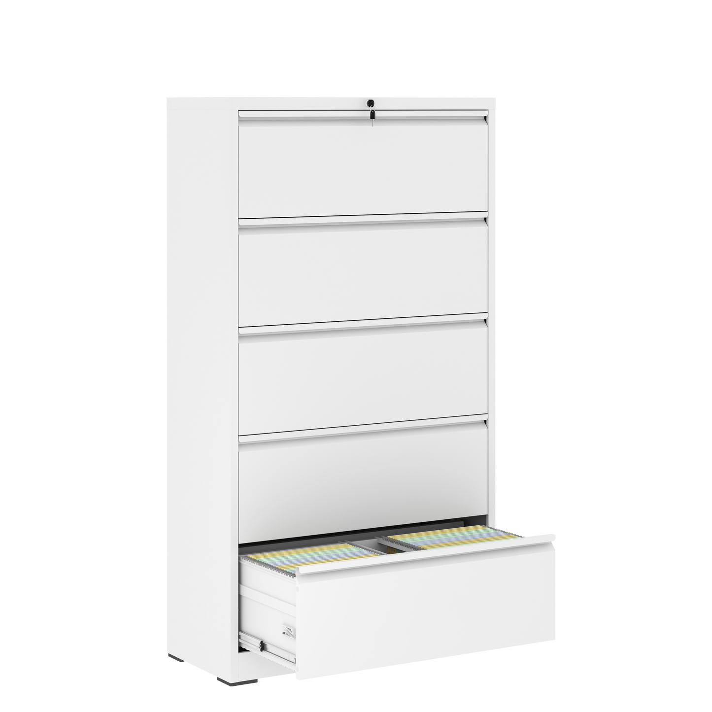 5 Drawer Metal Lateral File Cabinet , White Filing Cabinet With Lock, Lockable File Cabinet For Home Office, Locking Metal File Cabinet For Legal Letter A4 F4 Size