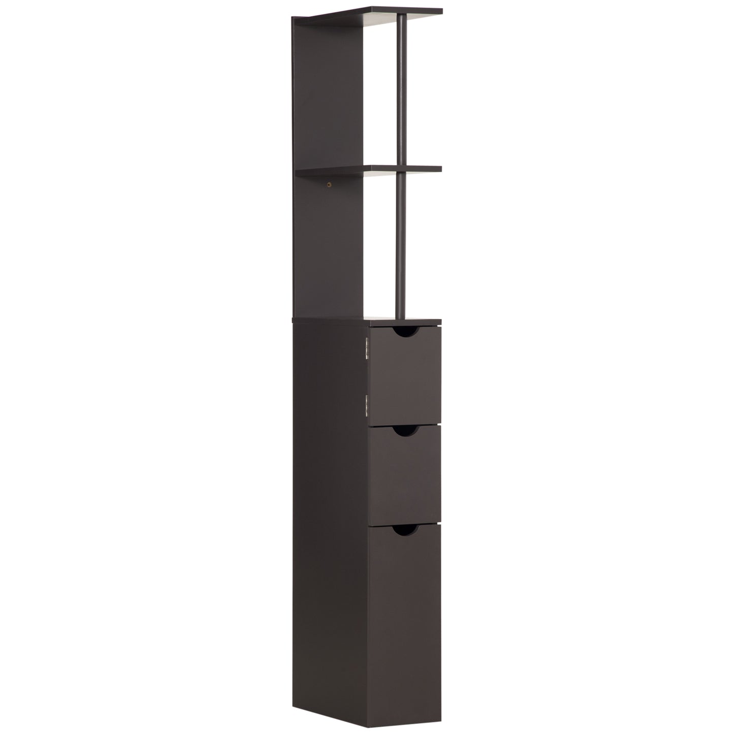 HOMCOM 54 Tall Bathroom Storage Cabinet, Freestanding Linen Tower With 2-Tier Shelf And Drawers, Narrow Side Floor Organizer, Brown