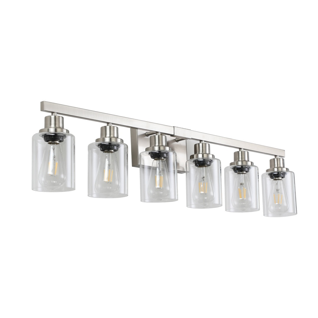 37  Modern 6-Light Bathroom Vanity Light Fixture - Brushed Nickel Finish With Clear Glass Shades, Perfect For Bathroom, Vanity, And Dressing Area Lighting  No Bulbs
