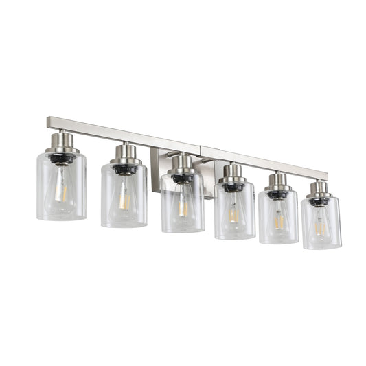 37  Modern 6-Light Bathroom Vanity Light Fixture - Brushed Nickel Finish With Clear Glass Shades, Perfect For Bathroom, Vanity, And Dressing Area Lighting  No Bulbs