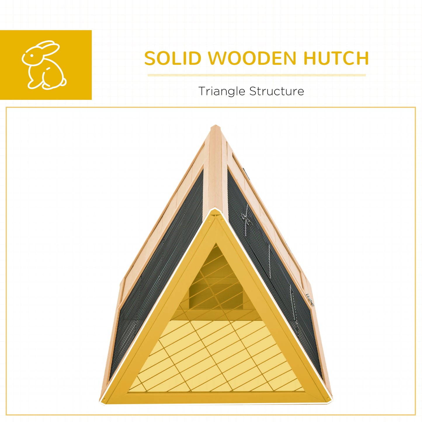 46" X 24" Wooden A-Frame Outdoor Rabbit Hutch, Small Animal Cage, Bunny Hutch With Outside Run & Ventilating Wire, For Rabbits, Chickens, Ducks, Yellow
