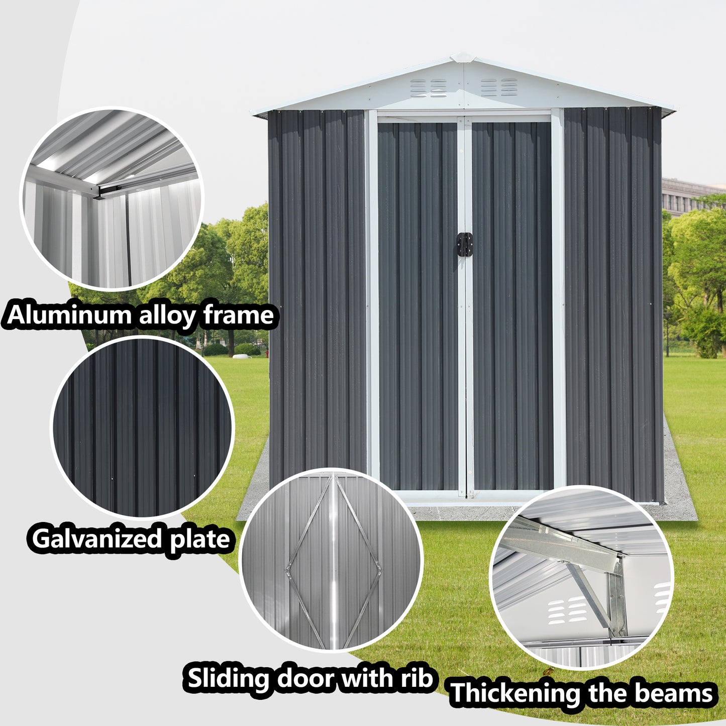 Outdoor Storage Sheds 6FTx4FT  Roof Grey