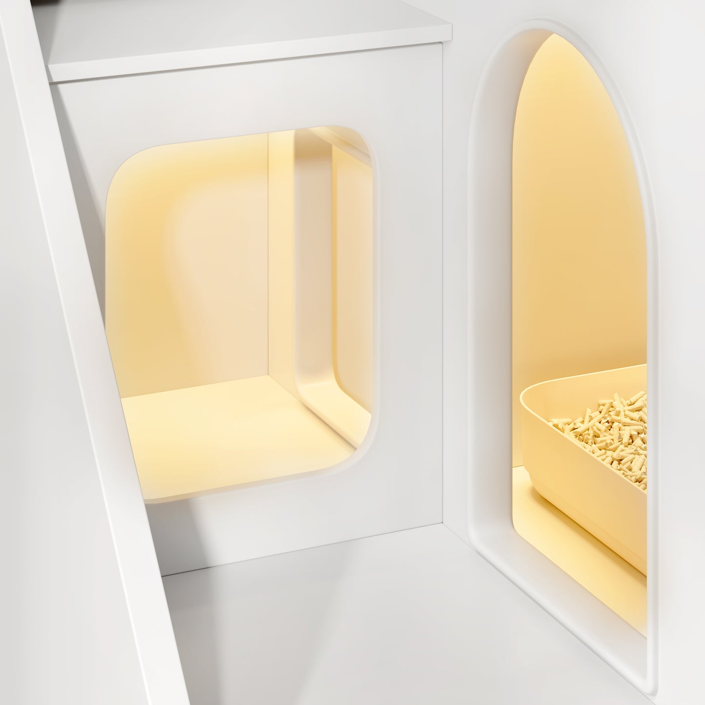 GO Cat Litter Box Enclosure With  Light , Hidden Litter Box Furniture With 2 Storage Drawers, Indoor Cat House Side Table For Living Room, White