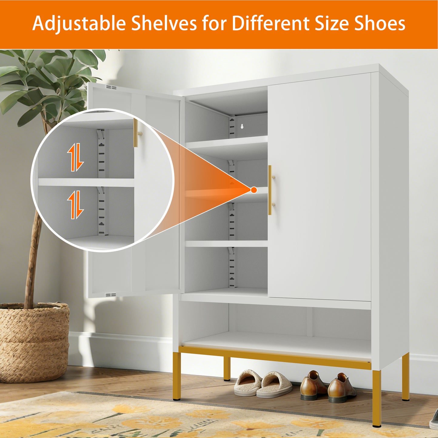 40inch Tall 2-Doors Shoes Cabinet, Metal 7-Tier Hidden Shoe Organizer,Modern Narrow Shoe Storage Cabinet With Adjustable Shelves For Entryway, Hallway, Closet, Bedroom, Living Room,Laundry Room White