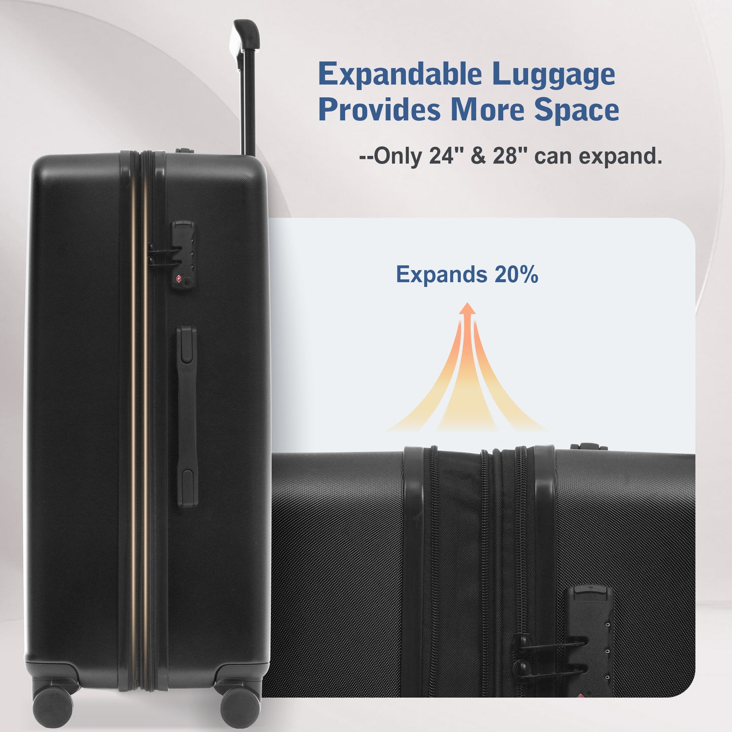 Luggage Sets 5 Piece With Front Opening, Hardside Expandable Carry On Suitcase Set With Double Spinner Wheel, Lightweight Travel Luggage With USB Port,TSA Locks 20  24  28
