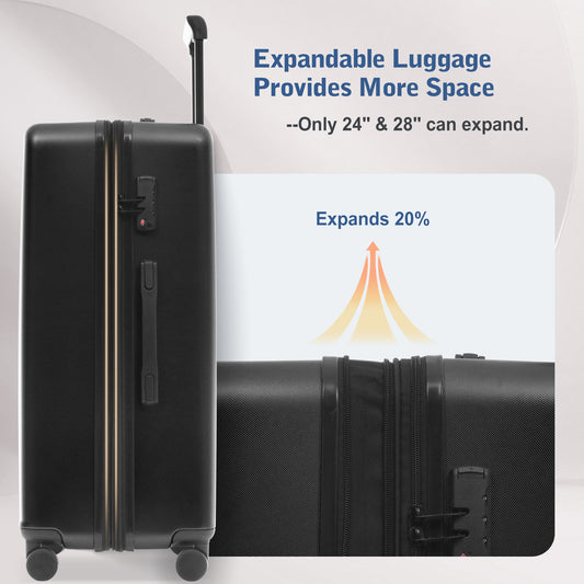 Luggage Sets 5 Piece With Front Opening, Hardside Expandable Carry On Suitcase Set With Double Spinner Wheel, Lightweight Travel Luggage With USB Port,TSA Locks 20  24  28