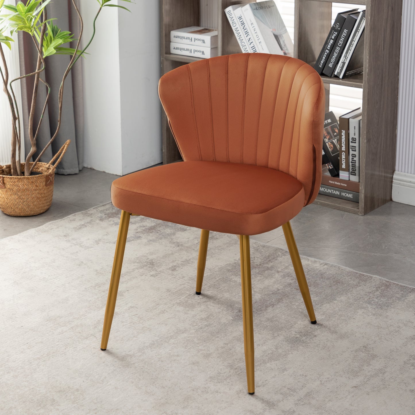 Modern Velvet Armless Accent Chair, Channel Tufted Dining Chair With Gold Metal Legs, Upholstered Side Chair For Living Room Bedroom Small Spaces