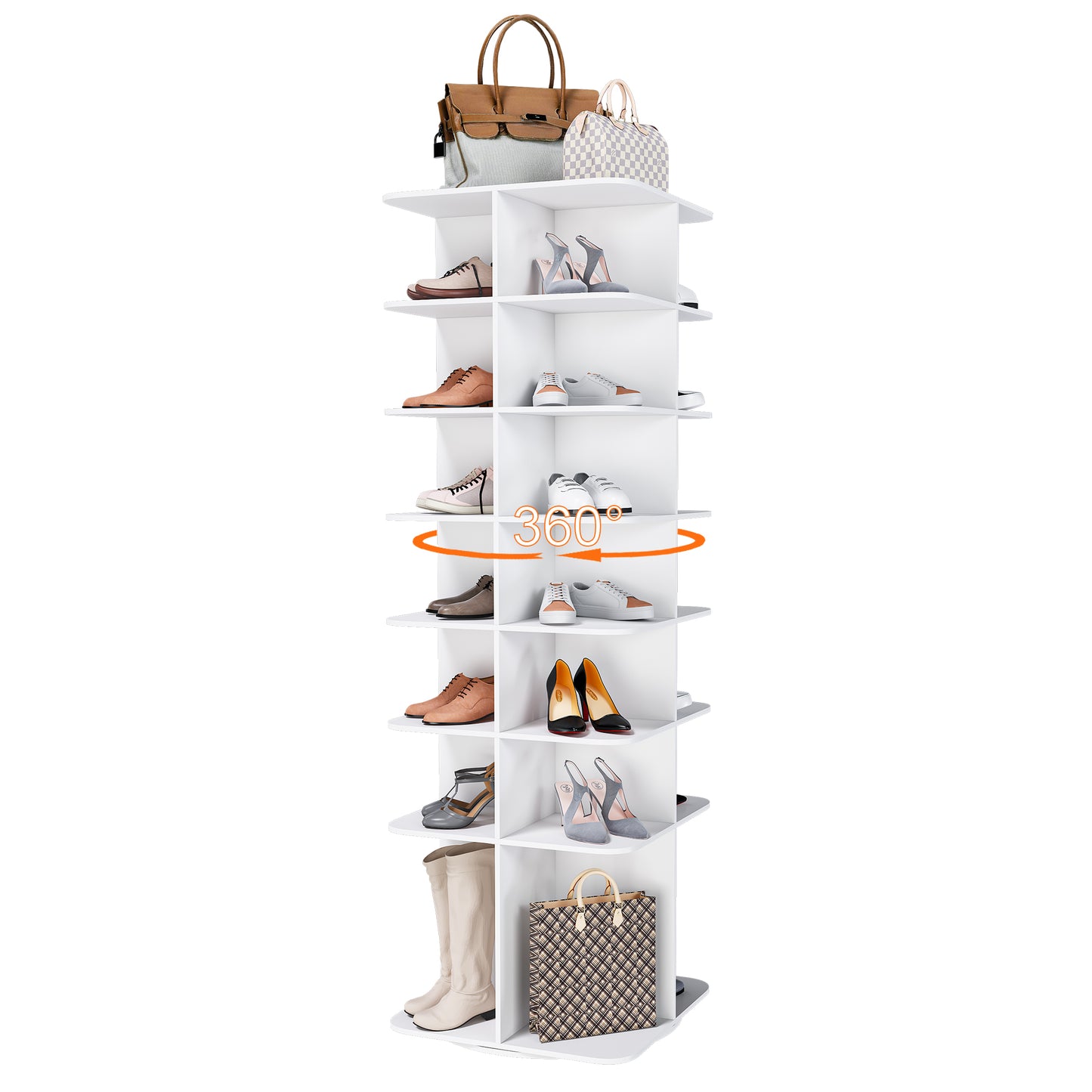 Rotating Shoe Rack Tower, 7-Tier Spinning Shoe Rack, Free Standing 360 Revolving Shoe Organizer, High Bottom Design Shoe Tower Spinning Storage Lazy Susany, Fits 28 Pairs Of Shoes  7-Tier White