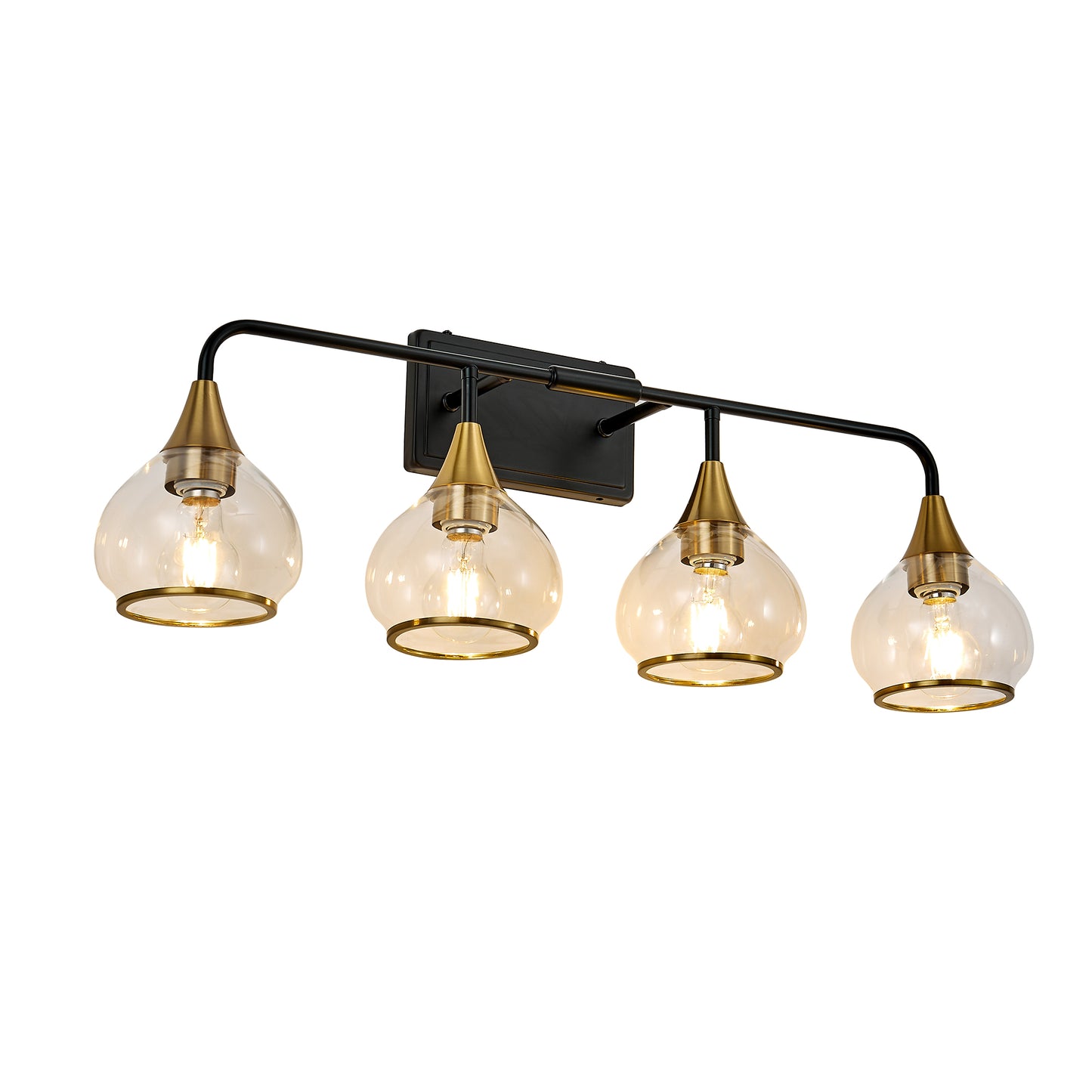 31 Modern 4-Light Vanity Wall Sconce - Black And Gold Bathroom Light Fixture With Clear Glass Shades, Industrial Wall Mounted Lamp For Mirror, Vanity, And Living Spaces Bulb Not Included