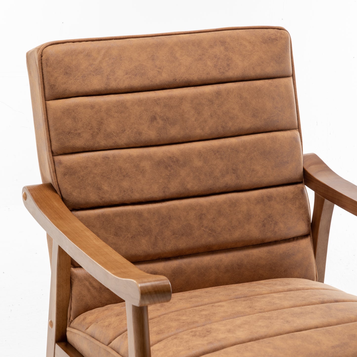 Mid-Century Modern Accent Chair, Solid Wood Frame Leather Look Microfiber Armchair With Open-Framed Arm Design, Plush Padded Seat And Back Cushion For Living Room Bedroom