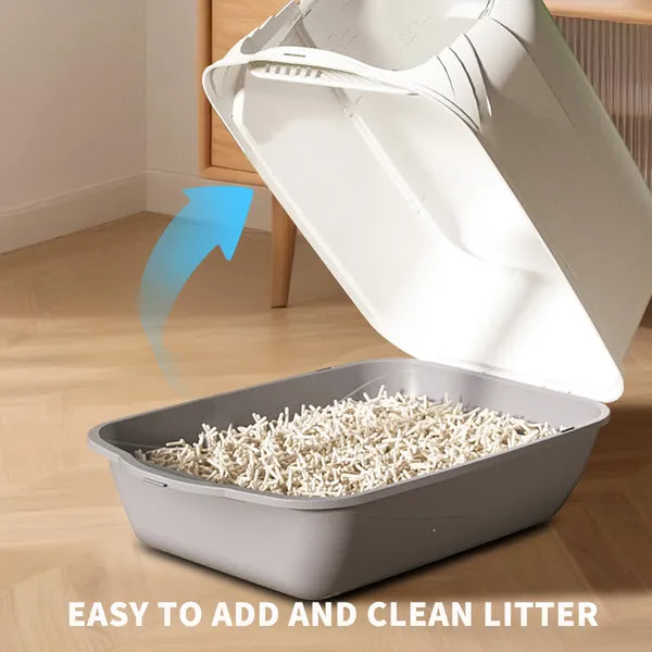 2026 Top Rated Fully Enclosed Cat Litter Box, Gray - Odor-Locking, Portable With Scoop & Litter Mat