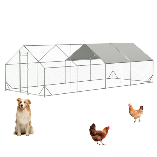 Large Metal Chicken Coop, Walk-in Chicken Run,Galvanized Wire Poultry Chicken Hen Pen Cage, Rabbits Duck Cages With Waterproof And Anti-Ultraviolet Cover For Outside 10 L X 26 W  6.56 H