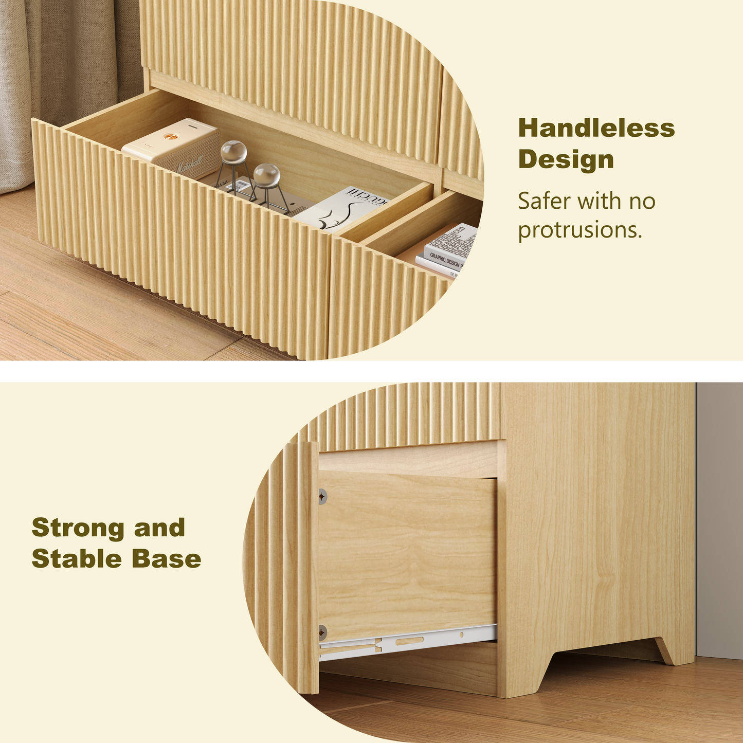 6 Drawer Storage Cabinet ,Dresser, Wood Storage Tower Clothes Organizer With Wavy Drawer Panel, Wide Chest Of 6 Drawers, Large Storage Space For Bedroom, Hallway, Entryway Living Room Natural