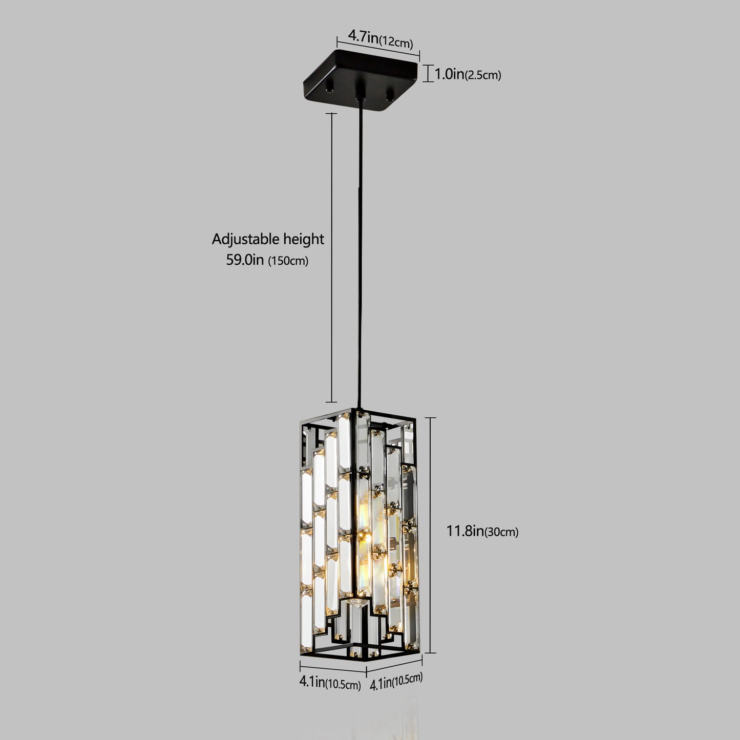 4in Modern Crystal Pendant Light - 3 Pack, Adjustable Hanging Ceiling Lamp With Crystal Prism Design For Dining Room, Kitchen Island, And Living Room -Black Finish