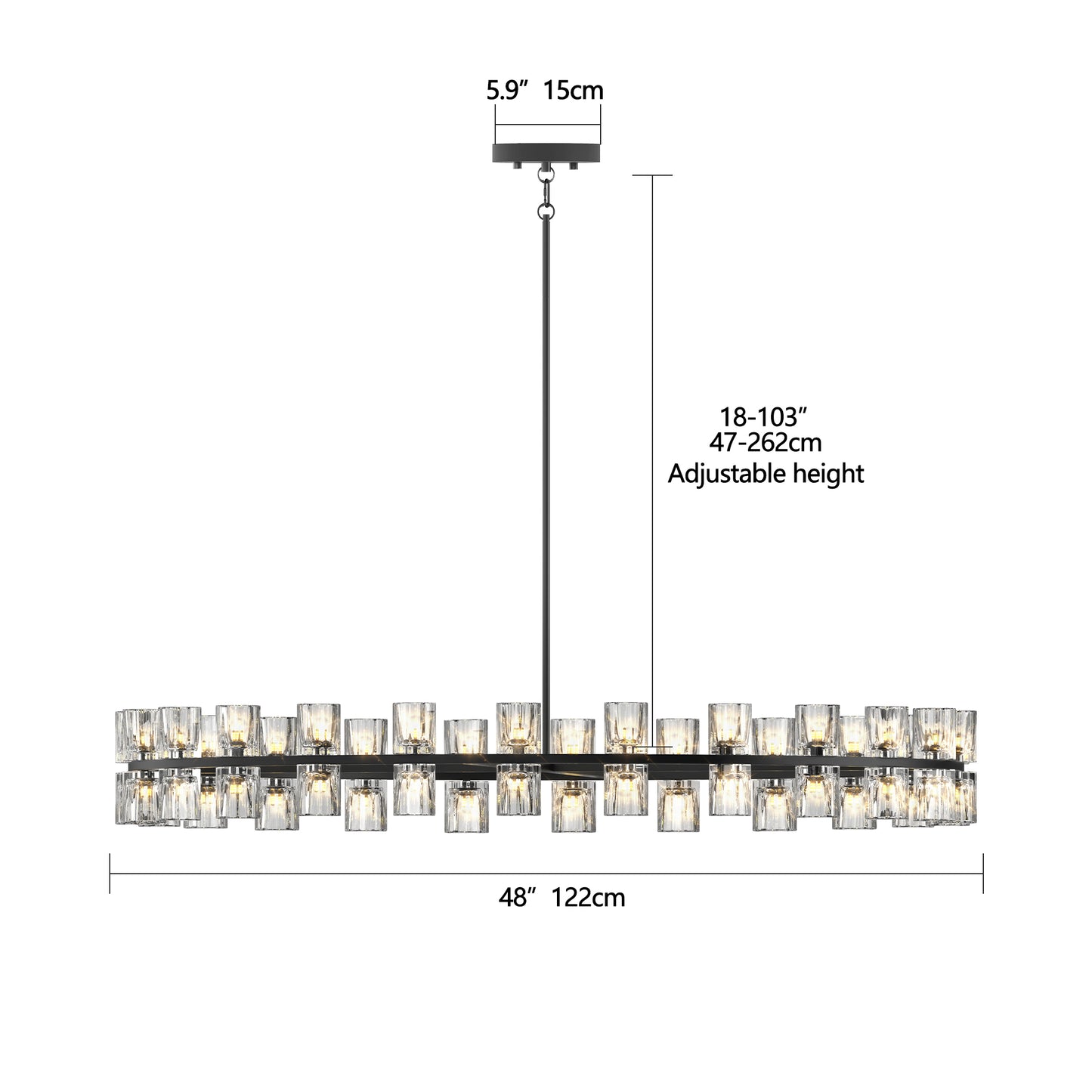 L005030-D48-P48B,W1340P310779,  48 Inches Luxury Chandeliers Crystal Living Room Decorative Lights Simple Modern Dining Room LED Lighting,for Home Decor Black ,Bulbs Included