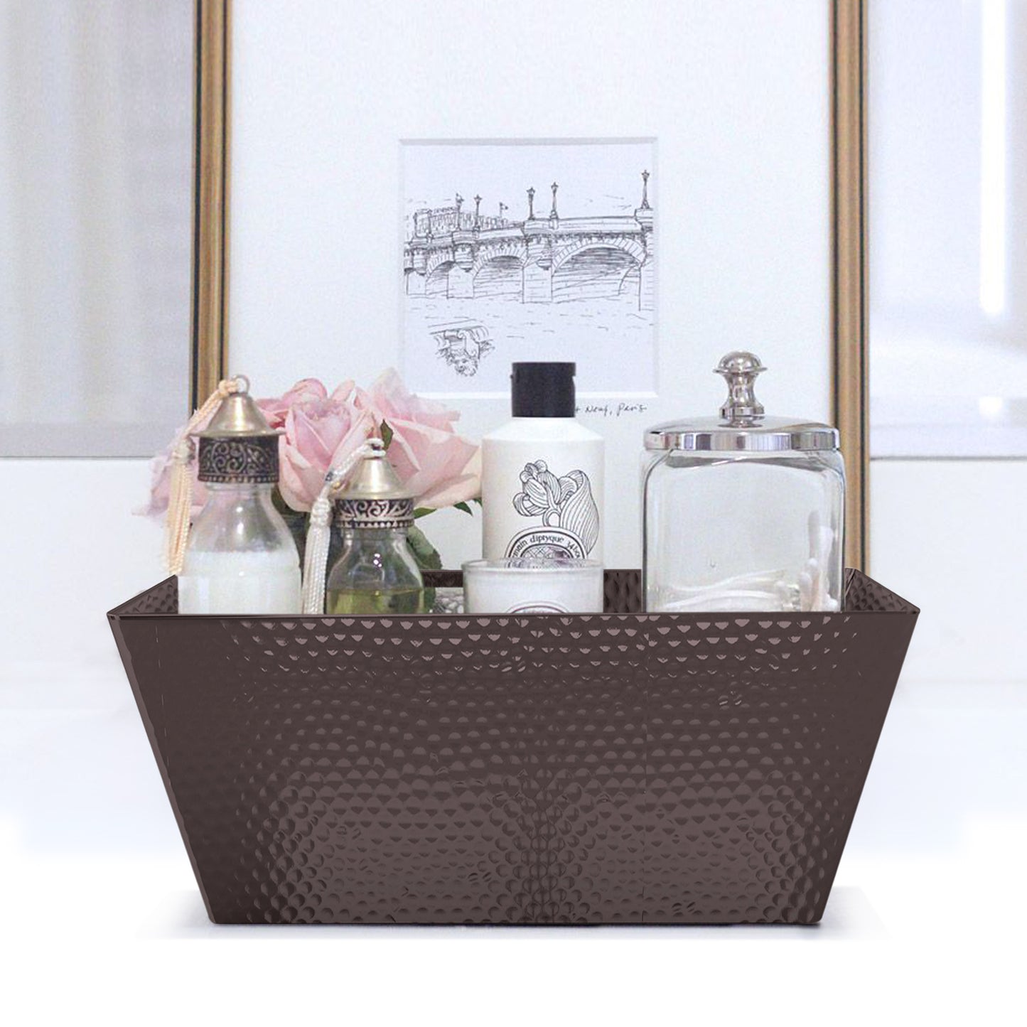 Hammered Stainless Steel Vanity Toilet Tank Tray  Oil Rubbed Bronze Finish