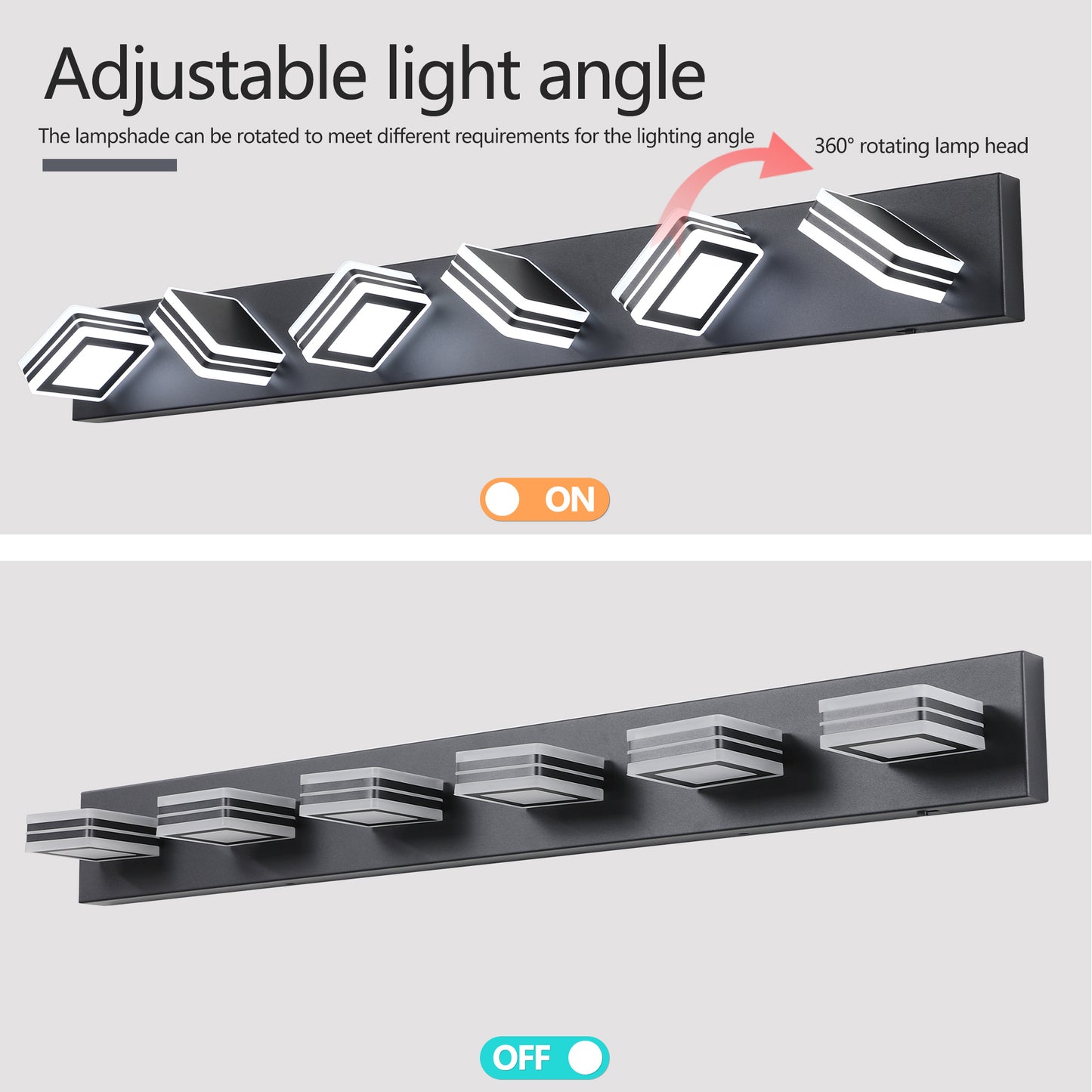 40  Modern 6-Light LED Vanity Light - Sleek Bathroom Wall Fixture, Iron & Acrylic, Dimmable & Energy-Efficient, Ideal For Mirror Lighting