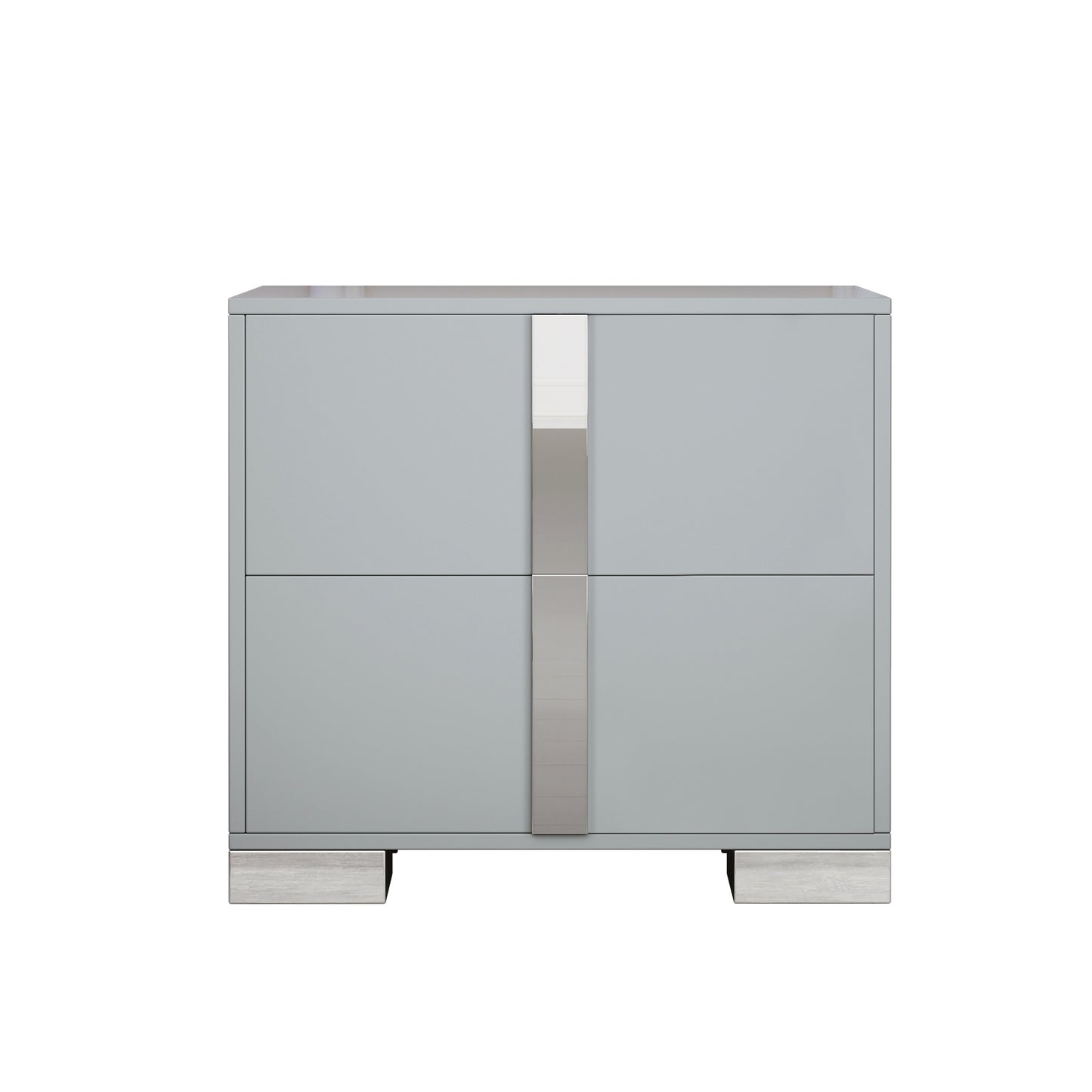 Elegant Nightstand With Metal Foot, Mirrored Bedside Table With 2 Drawers For Bedroom, Living Room, Gray