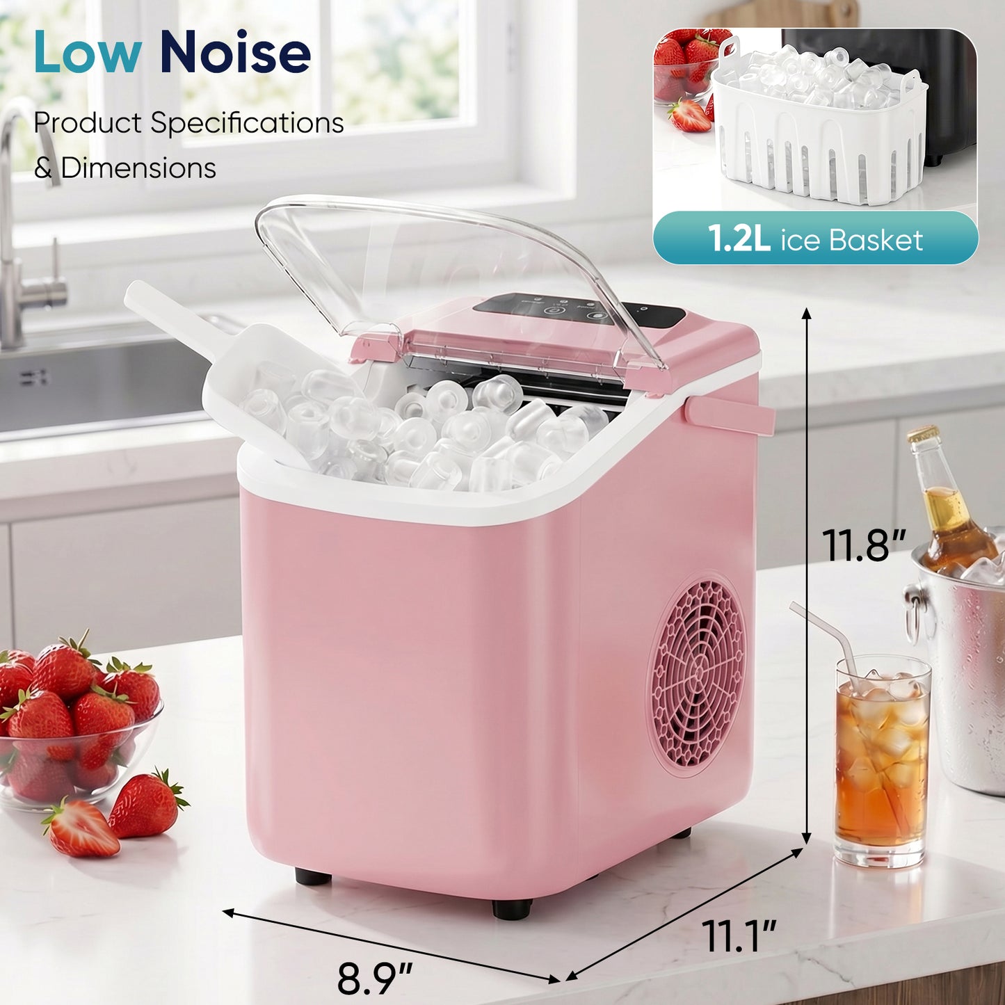 Desktop Ice Maker, With Movable Handle, Can Produce 9 Ice Balls In 6 To 8 Minutes, Equipped With A Basket And A Spoon