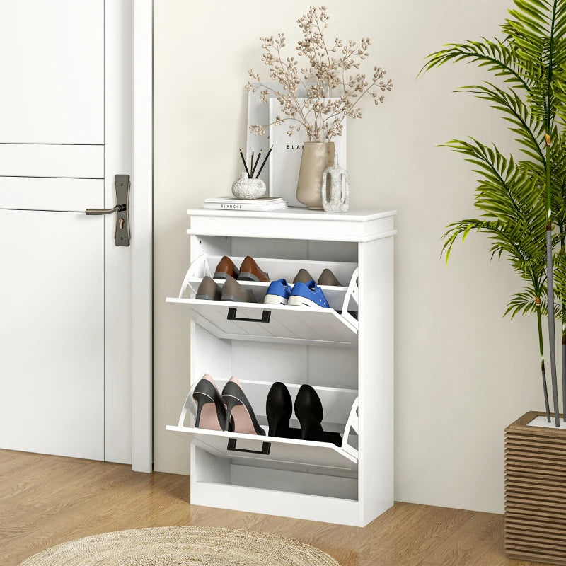 Modern Shoe Storage Cabinet With 2 Flip Drawers For 10 Pairs, Narrow Shoe Organizer For Entryway, Hallway, White