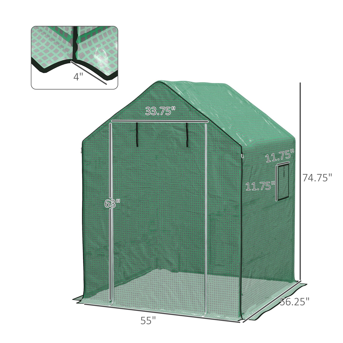 01-0472 Replacement Cover, 55" X 56.25" X 74.75" Walk-in Greenhouse Cover Reinforced Anti-Tear PE Hot House Cover, Green