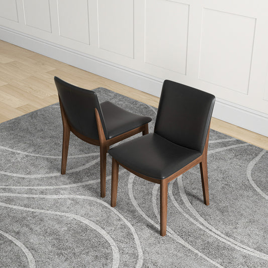 Solid Wood Frame Laura Mid-Century Modern Solid Wood Dining Chair   Set Of 2   In Black Fabric Upholstery For Home Kitchen