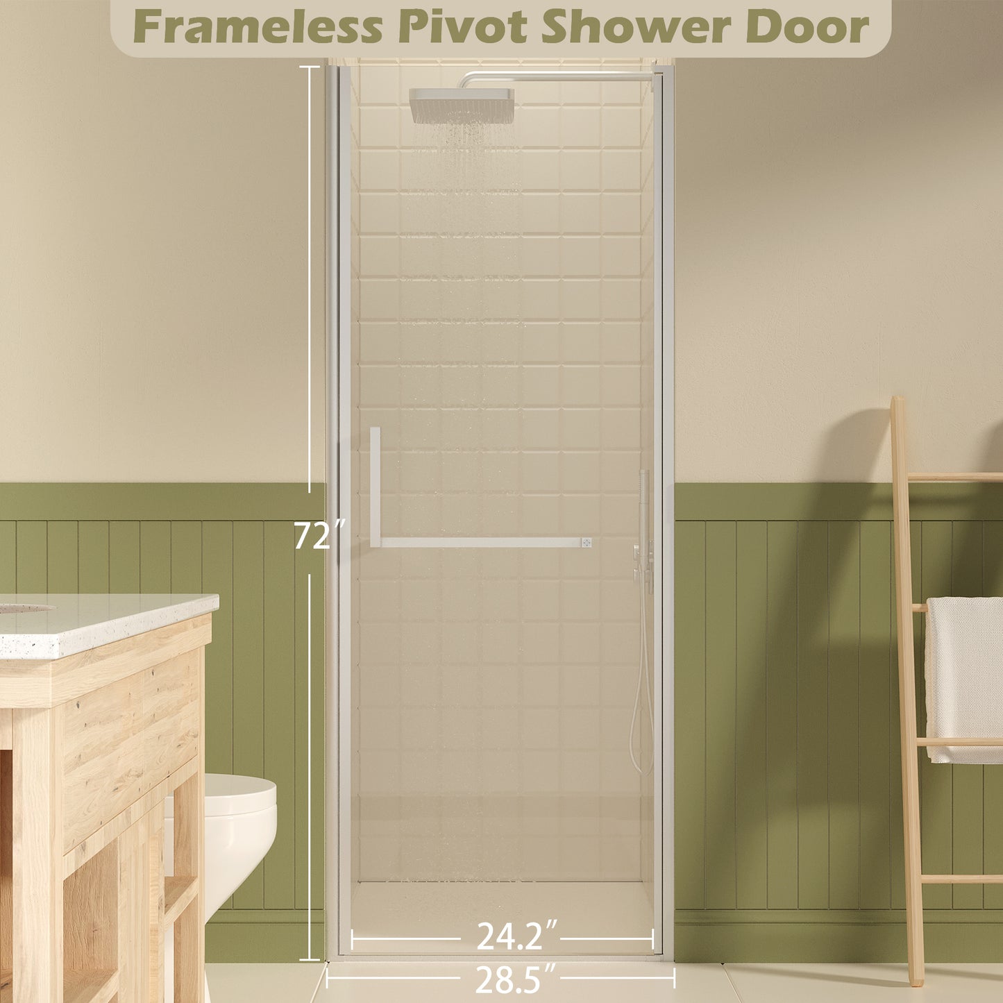 27-28 W  72 H Frameless Pivot Shower Door, Pivot Swing Shower Glass Doors With 0.25 6mm  SGCC Clear Tempered Glass,Explosion-Proof Film, Reversible Installation, Brushed Nickel