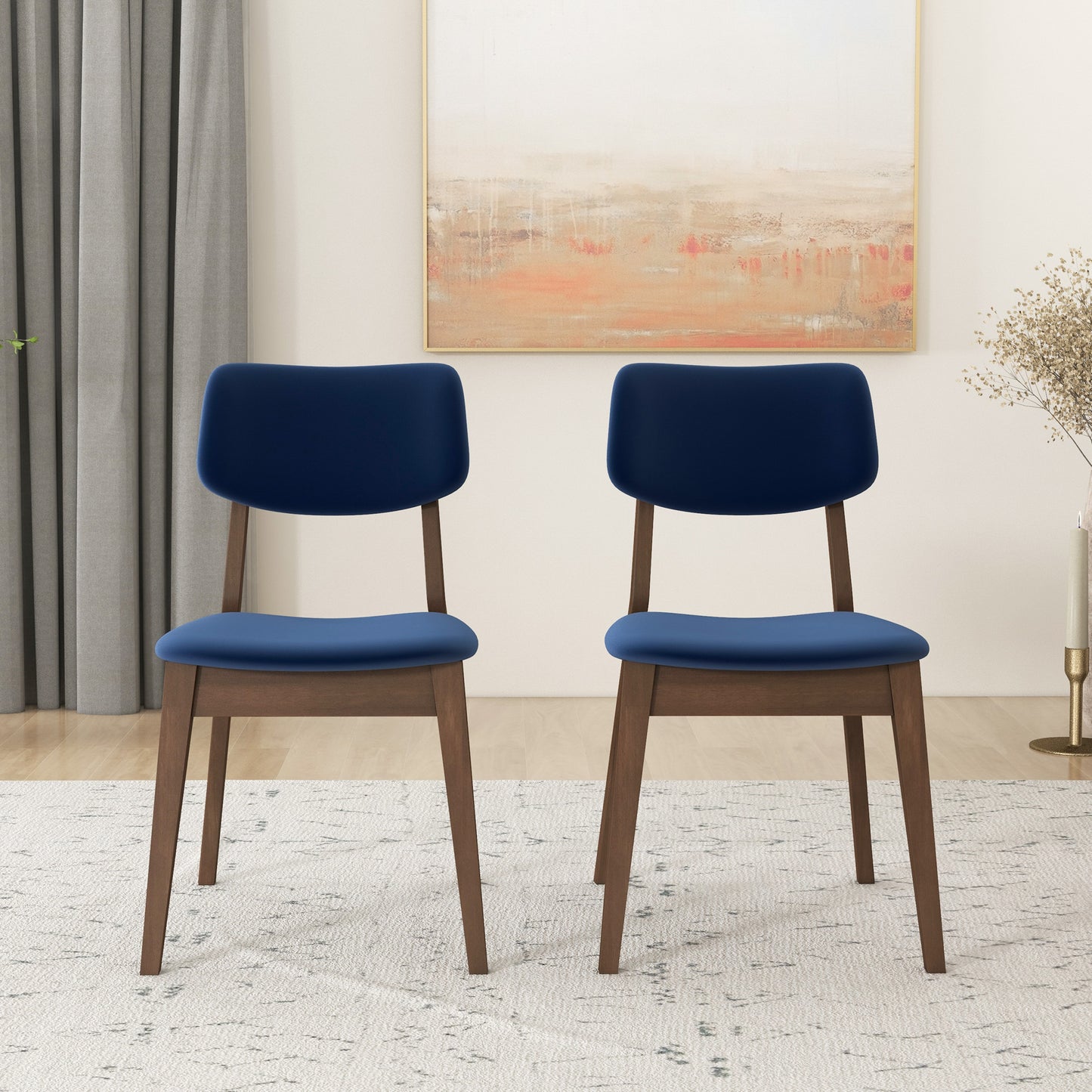 Carlos Blue Velvet Solid Back Side Chair   Set Of 2