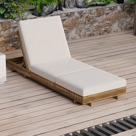 Outdoor Chaise Lounge Chair With 6-Position Adjustable Backrest,Acacia Solid Wood,TEAK COLOR  Only LOUGNE FRAME, Not Include Cushion