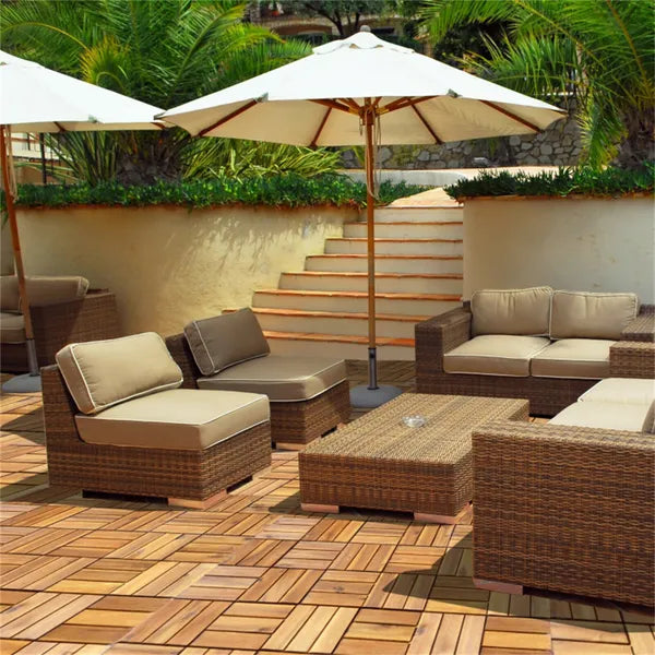 27 Pieces 12 X 12 Inch Outdoor Floor Tiles, Acacia Wood Interlocking Patio Deck Tile