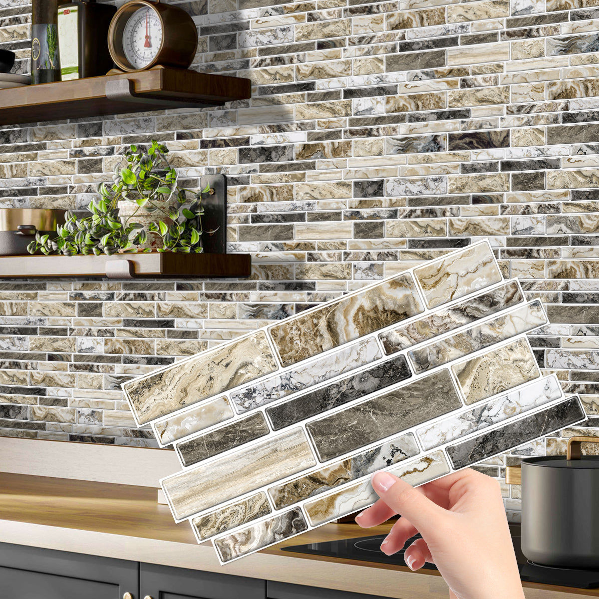 Imitation Marble Pattern Taupe Kitchen Sticker Wallpaper Peel And Stick Self-adhesive Wall Sticker