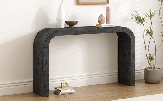 52 Wood Console Table With Curved Edge, Natural Texture, Perfect For Entryways And Living Rooms