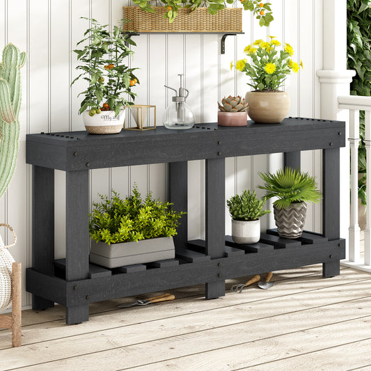 U-Style 62.9  Vintage Entryway Table -  Fir Solid Wood With Natural Grain  6 Reinforced Legs & 4.5  Thick Desktop  Metal Rivet Decor & Plank Under- Shelf  Console Table For Hallway  Living Room