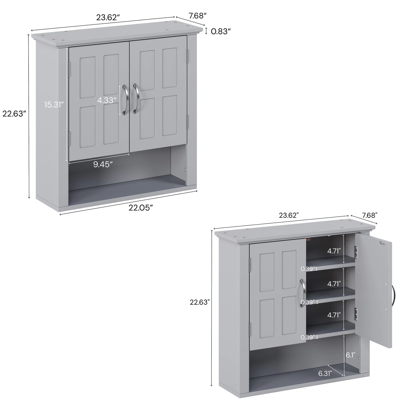 Bathroom Wall Storage Cabinet,  Multi -functional Wall Mounted Cabinet With Adjustable Shelves, Medicine Cabinet For Laundry Room & Kitchen & Living Room, Gray