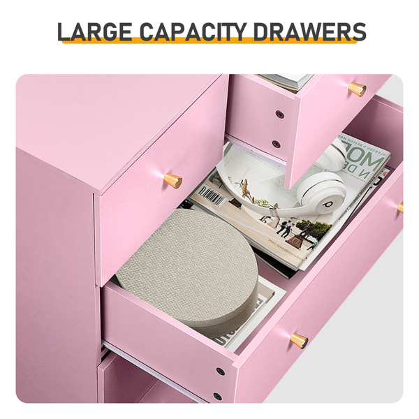 25.98inx15.75inx35.83in  LxWxH  4-Tier 5-Drawer Cabinet Drawer Dresser With Gold Handles Macaron