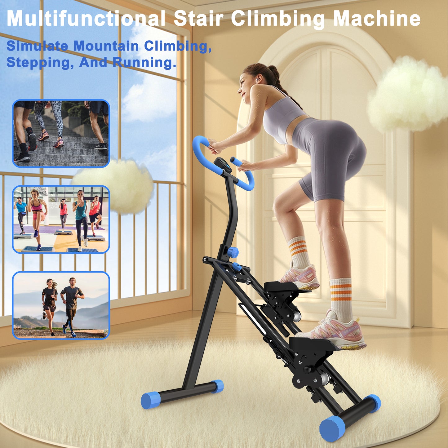 Stair Stepper For Home-Upgrade Vertical Climber Workout Machine For Full-Body Exercise Climber Fitness Equipment With Stable Frame Adjustable Handlebar-Blue