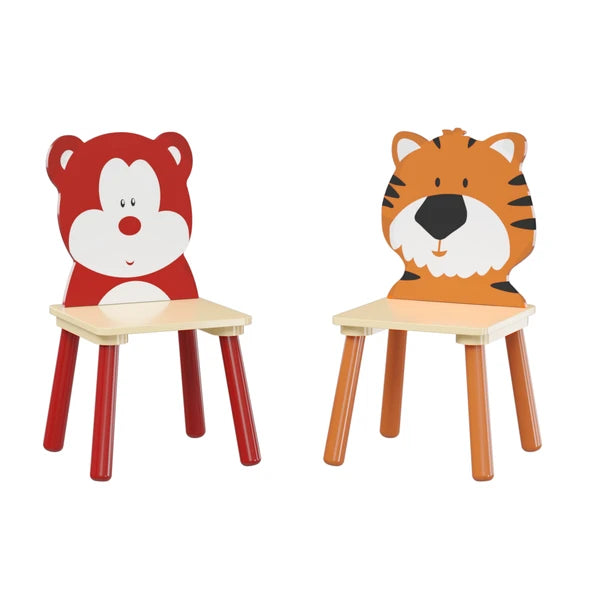 Kids Table And 2 Chairs Set, 3 Pieces Toddler Table And Chair Set, Wooden Activity Play Table Set - Bear&Tiger
