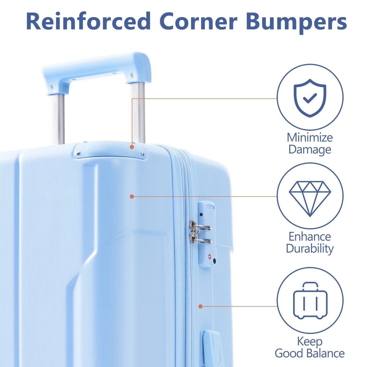Hardshell Luggage, Lightweight Durable ABS Suitcases With Double Wheels, Expandable 24 Inch Checked Travel Luggage  Skyblue