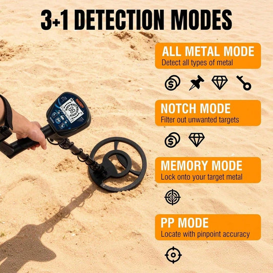 High-Precision Professional Adult Metal Detector, 4 Modes, 10 Inch IPX7 Waterproof Probe, LCD Display Complete Treasure Hunt Kit Including Earphones, Carrying Bag And Shovel.