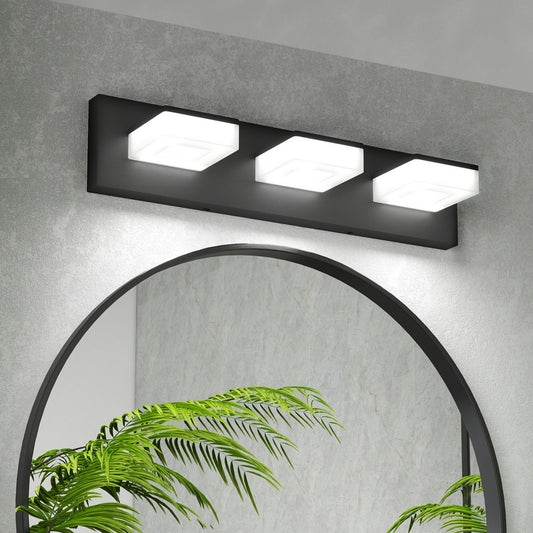 LED Modern Bathroom Vanity Light Fixtures  3-Light, 20-Inch  Matte Black Modern Acrylic Bathroom Wall Lighting Fixtures Over Mirror  Cool White 6000K