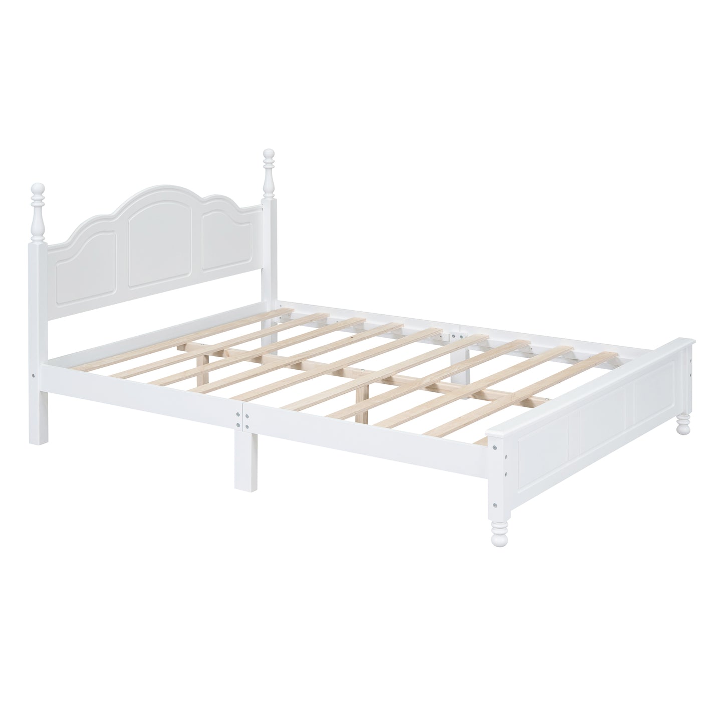 Queen Size Wood Platform Bed Frame,Retro Style Platform Bed With Wooden Slat Support,White