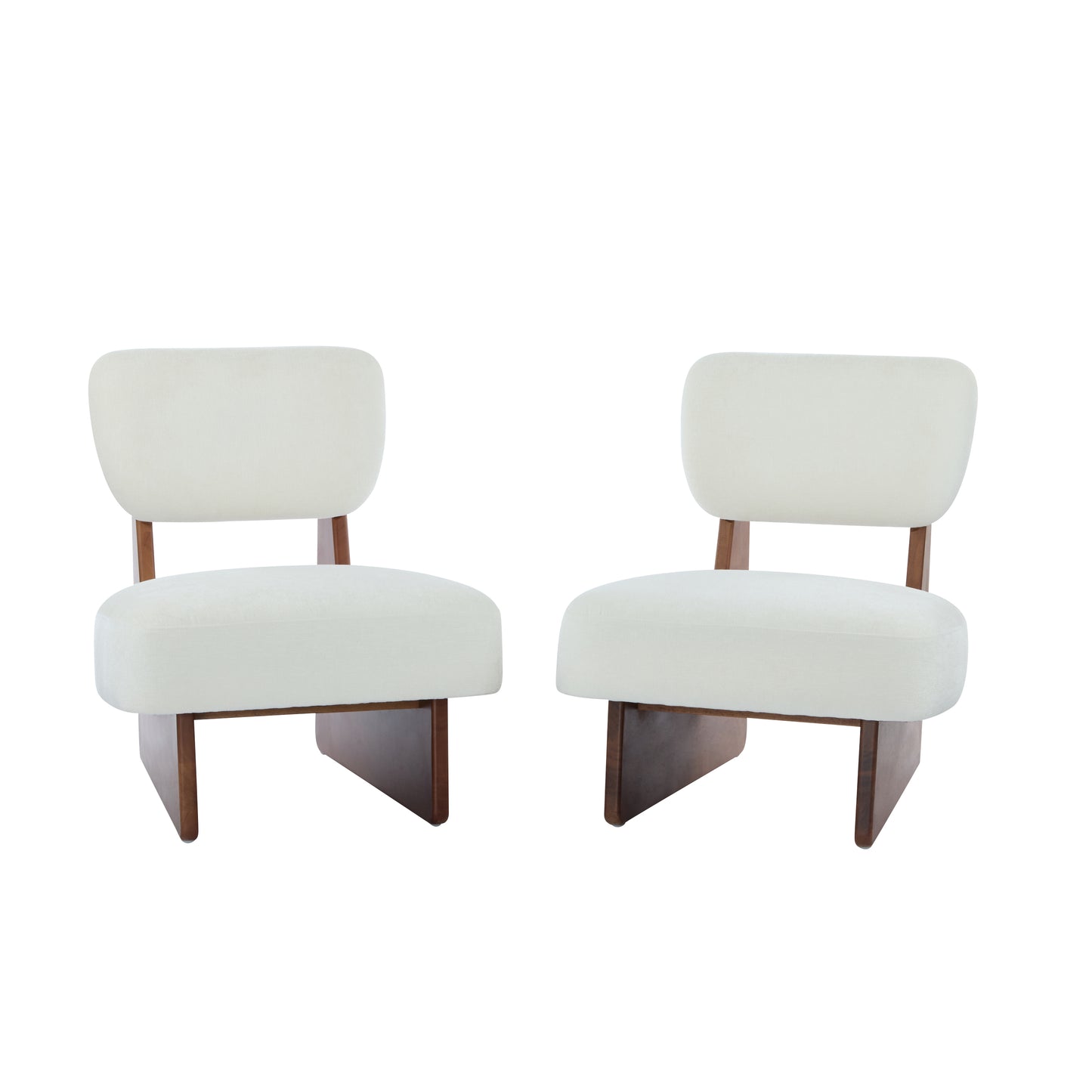 Modern Beige Lounge Chair With Polyester Upholstery, Sturdy Wood Base With Walnut Finish, Minimalist And Stylish Accent Seating For Living Room, Bedroom, Or Office