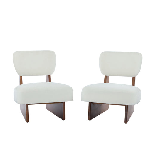 Modern Beige Lounge Chair With Polyester Upholstery, Sturdy Wood Base With Walnut Finish, Minimalist And Stylish Accent Seating For Living Room, Bedroom, Or Office