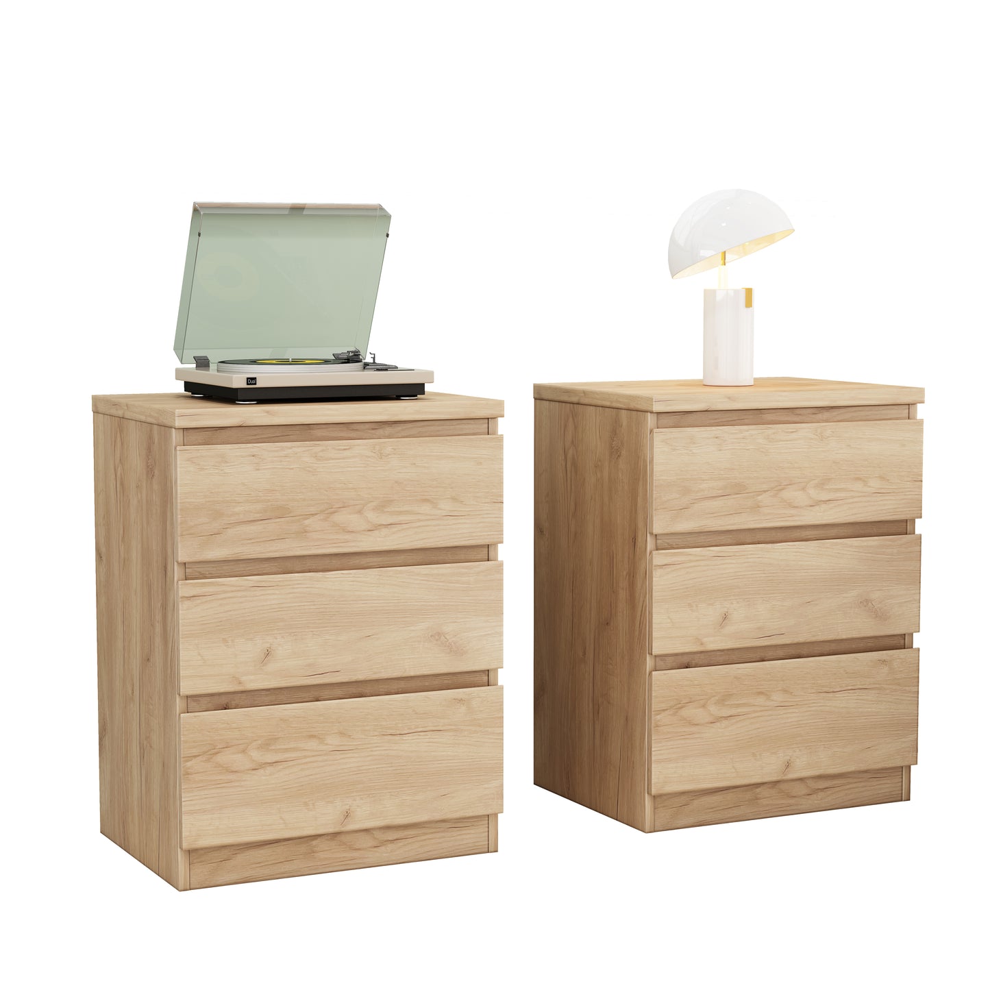 19.7-Inch Natural Nightstand With 3 Drawers,Set Of 2,Beside Table With Drawers Handle Free Design,Thickened Top Plate,Small Side Table Storage Cabinet 3 Drawer Night Stand For Bedroom,Living Room