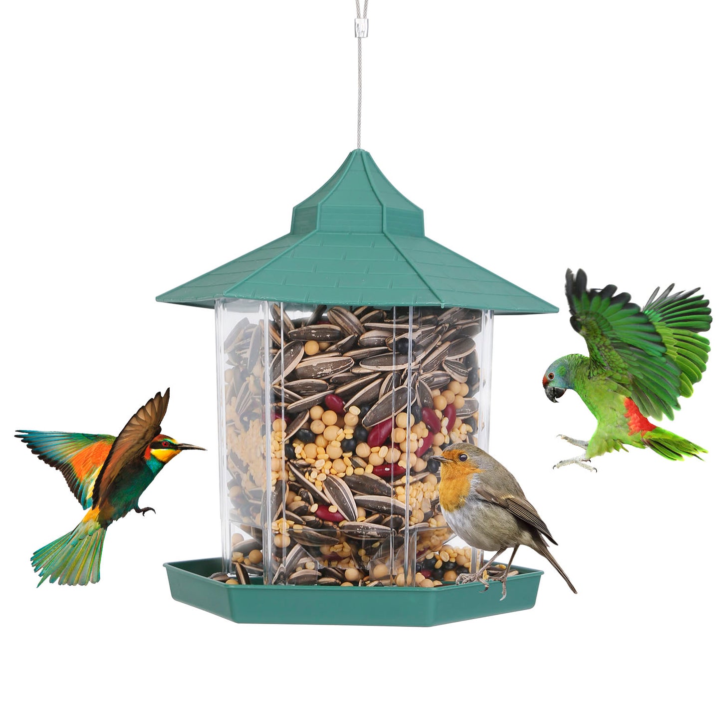 1Pc Hanging Gazebo Wild Bird Feeder Outdoor Bird Seed Station With Large Capacity 6 Feeder Interface For Garden Patio Park Weatherproof Easy To Refill