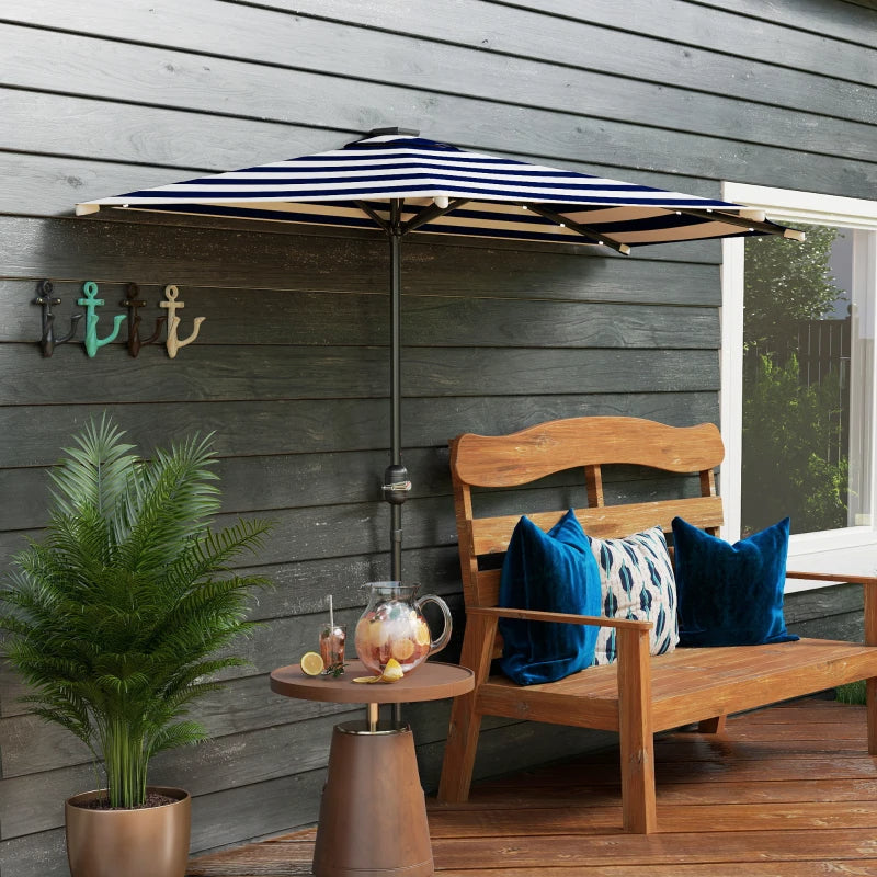 Outsunny Half Umbrella Outdoor Patio Umbrella, Small Balcony Umbrella, Vented Half Patio Umbrella With Crank 8 Ribs, Porch Umbrella For Garden Deck Poolside, Navy Blue